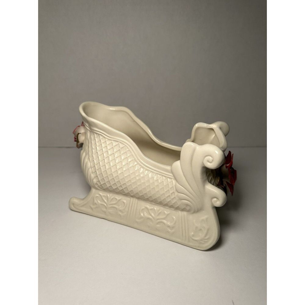 Santa's Sleigh Christmas Poinsettia Flower Center Piece Candy Dish World Bazaars - Picture 7 of 12